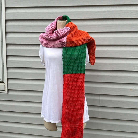 NWT Tory Burch Sport Hand Knit Multi-Color Colorblock Scarf - Picture 6 of 10